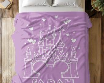 Custom Name Disney Castle Blanket, Mickey Balloon Baby Blanket, Birthday Christmas Halloween Gift, Disney Lover & Group Order