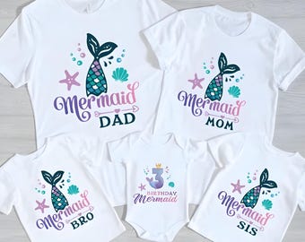 Custom Birthday Family Mermaid Shirt,  Mermaid Party T-shirt, Personalized Birthday , Matching Family Shirt ,First Birthday Party Tee