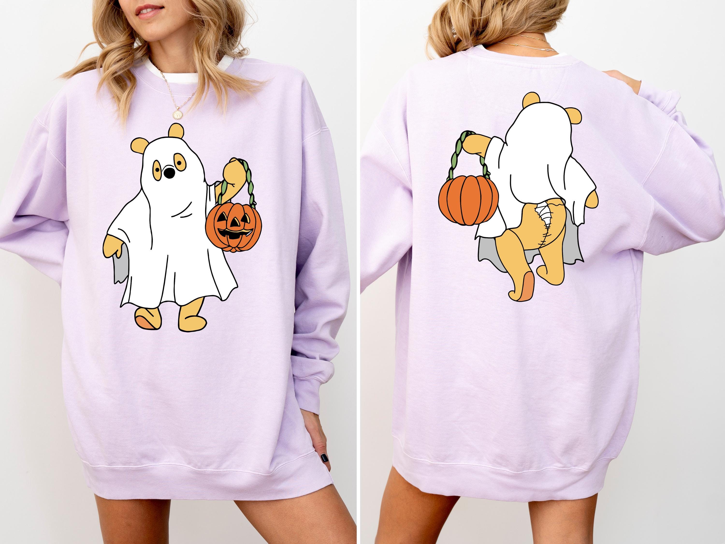 Comfort Colors® Funny Ghost Bear Halloween Shirt,Double-Sided Cute Pumpkin Costume Tee,Spooky Season Graphic T-Shirt for Women
