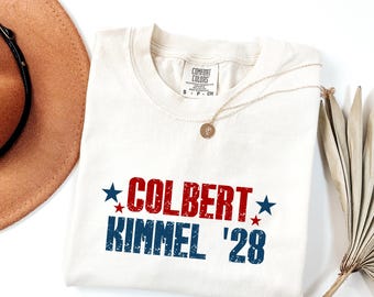 Comfort Colors® Colbert Kimmel 2028 Shirt, Protect Free Speech Tee, Funny Political Satire T-Shirt, Comedy Fan Gift, I Stand With Kimmel Tee