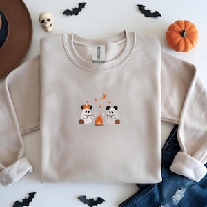 Mickey Minnie Ghost Halloween Camp Embroidery Sweatshirt, Disney Fall Camping Embroidered Shirt, Spooky Season Gift, Group Order Outfit