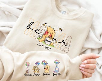 Custom Mama Bear Est Sweatshirt, Personalized Mama Est Sleeve Name, Pooh Bear Sweater, Winnie Inspired Sweatshirt, Mom Gift, New Mama Gift