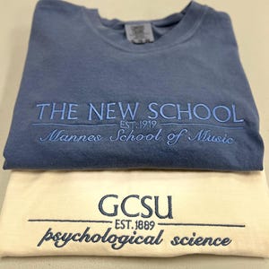 Comfort Colors® Custom Embroidered College University Shirt, College Apparel, University Spirit Shirt, Graduation Gift, School Pride Shirt