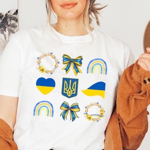Ukraine Flag T-Shirt, Proud Ukrainian Shirt, Coquette Bow Rainbow Ukraine Tee, Zelensky Shirt,Support Ukraine Tee,Stand with Ukraine Shirt