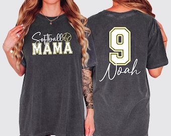 Comfort Colors® Custom Softball Mama Shirt with Player Name Number,Personalized Softball Mom Shirt,Team Matching Game Day Outfit,Sports Gift