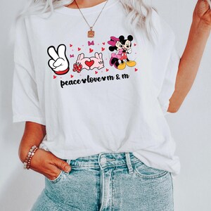 Comfort Colors® Peace Love Mickey and Minnie Mouse Shirt, Disney Matching Shirt, Disneyland Valentines Tee, Peace Love Unisex Shirt