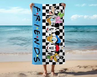 Retro Checkered Mickey and Co Est 1928 Beach Towels,Vintage Mickey Summer Towel,Disneyworld Kids Beach Towels,Disney Retro Pool Party Towels