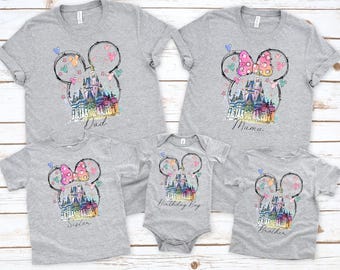 Custom Disney Family Vacation Watercolor Shirts, Custom Disney Birthday T-Shirts,Disney Trip Shirts,Disney Family Tee,Disney Matching Shirts
