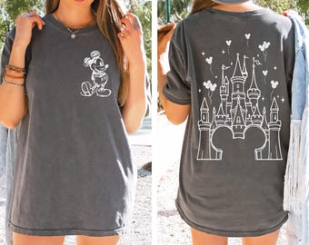 Comfort Colors® Mickey Castle Shirt, Minimal Disney Trip Tee, Vintage Look Disney Shirt, Magic Kingdom T-shirt,Castle Balloon Tee