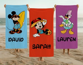 Personalized Disney Beach Towel with Name,Custom Towel for Kids, Adults, Family Trips, Friends, Besties, Birthdays,Pool Parties Celebrations
