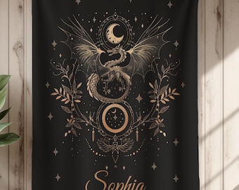 Custom Name Mystic Dragon Blanket,Personalized Fantasy Dragon Throw,Magical Gift for Dragon Lovers,Cozy & Soft Home Decor,Dragon Blanket