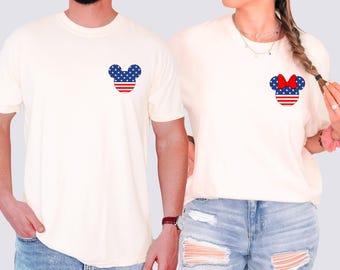 Comfort Colors® USA Mickey & Minnie Shirt ,Matching Patriotic Disney Shirts,Couples 4th of July  America Flag Mouse Ears Family Vacation Tee