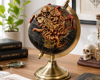 Black and gold brain globe – Unique gothic decorative object – Fantastic globe – Cabinet of curiosities decoration