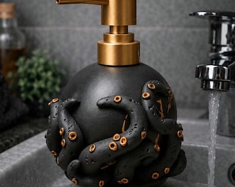 Octopus Black Gold Liquid Soap Dispenser – Unique Nautical Style – Handmade