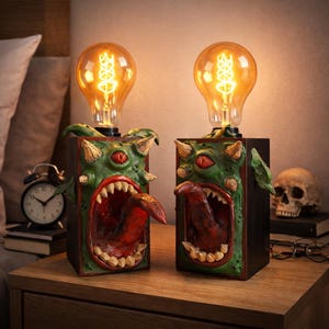 Abajur de cabeceira - Monstro Espacial | Decoração para casa | Presentes artesanais