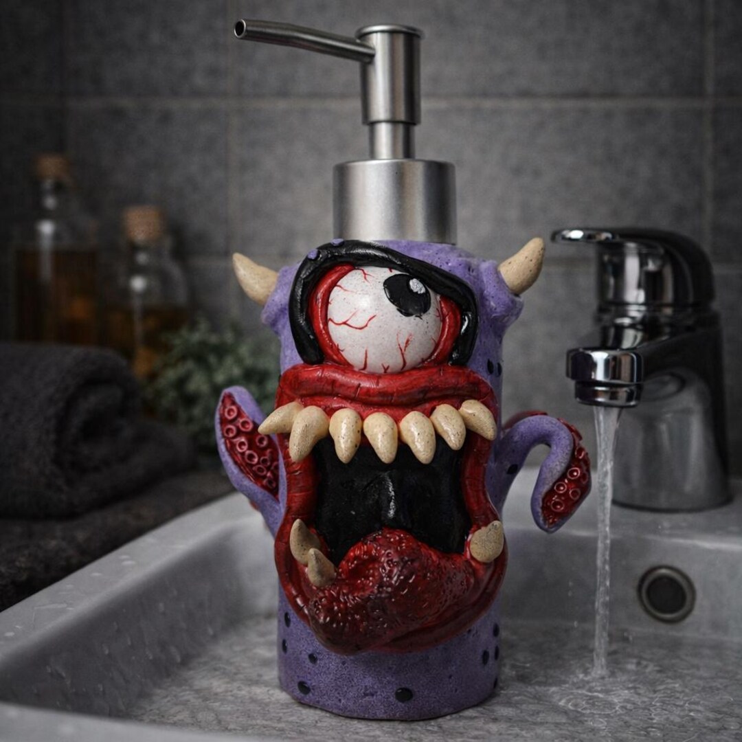 Liquid Soap Dispenser | Purple Monster Eye | Horror Fantasy Props