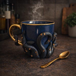 Dark Fantasy Tentacle Mug – Handmade Gothic Mug 300ml – Horror Decoration – Original Gift for Fantasy Fans