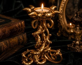 Golden Tentacle Candlestick | Fantasy & Lovecraft Candle Holder – Tealight Holder – Gothic Decoration | Cabinet of Curiosities