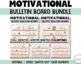 Motivational Quotes Bulletin Board Bundle - Seasonal Classroom Door Decor Kits -Editable - Positivity - Boho Retro Fall Winter Valentine's