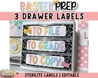3 Drawer Sterilite Labels Editable - Printable Preppy Pastel Gingham Composition Notebook Classroom Decor - Classroom Organization