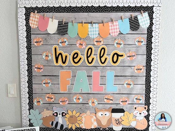 Hello Fall - Fall Bulletin Board Kit - Autumn Door Decor - Editable Pumpkins - Add Student Names for Classroom Community - Church Bulletin