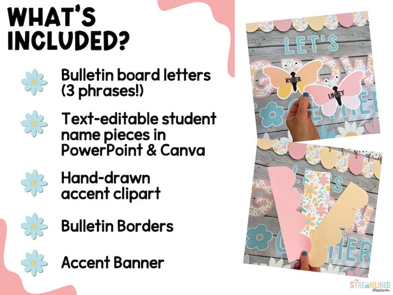 Spring Bulletin Board - Trendy Spring Easter Classroom Decor - April or May Classroom Door - Floral Pattern Pastel - Flowers Butterflies image 4