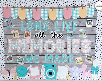 End of the Year Bulletin Board - May Bulletin Board or Classroom Door Decor Idea - Trendy Pastel Graduation Theme - Polaroid Memory Craft