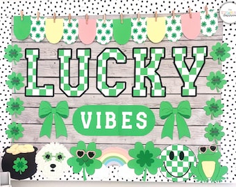 March Bulletin Board Idea - St. Patrick’s Day Classroom Door Decor - Lucky Vibes Spring Classroom Decoration - Editable Clover Name Pieces