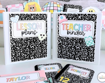 Composition Notebook Classroom Decor Mini Bundle - Pastel Classroom Theme - Editable - Printable Elementary Classroom Name Labels Organizing