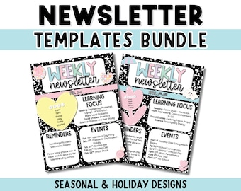 Newsletter Templates Bundle - Weekly or Monthly Editable Classroom Templates for Teachers - Seasonal & Holiday Designs Composition Notebook