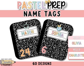Editable Classroom Name Tags for Students - Locker Tags or Cubby Labels - Pastel Classroom Decor - Composition Notebook Preppy 90s Theme