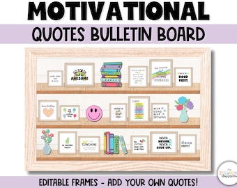 Motivational Quotes Bulletin Board Kit or Classroom Door - Editable - Add Your Own Quotes - Positive Mindset - Retro Decor Back to School