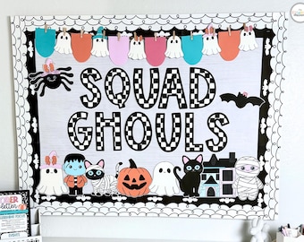 Halloween Bulletin Board Kit - October Classroom Decor - 4 Header Options - Cute Editable Monsters for Student Names - Trendy Spooky Season