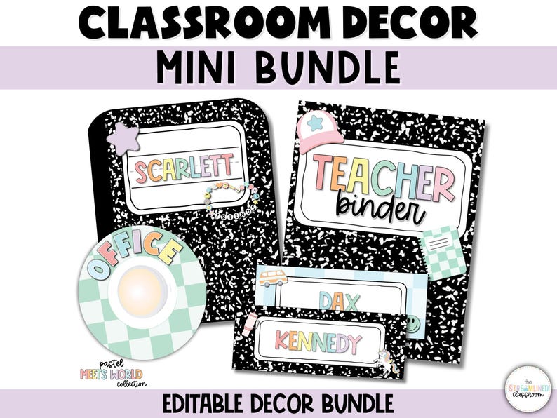 Composition Notebook Classroom Decor Mini Bundle - Pastel Classroom ...