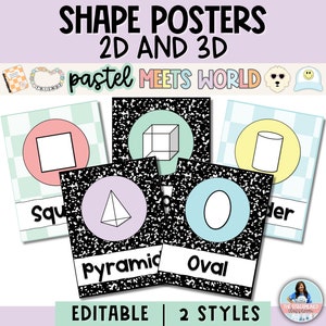 Pósteres de formas para el aula: pósteres editables e imprimibles: formas 2D y 3D: letreros temáticos para cuadernos de composición para primaria y preescolar