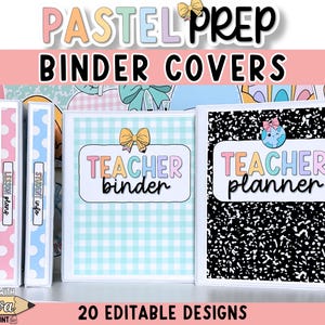 Binder Covers and Spines - Editable Binder Covers for Teachers or Students - Preppy Pastel Composition Notebook - Printable School Templates