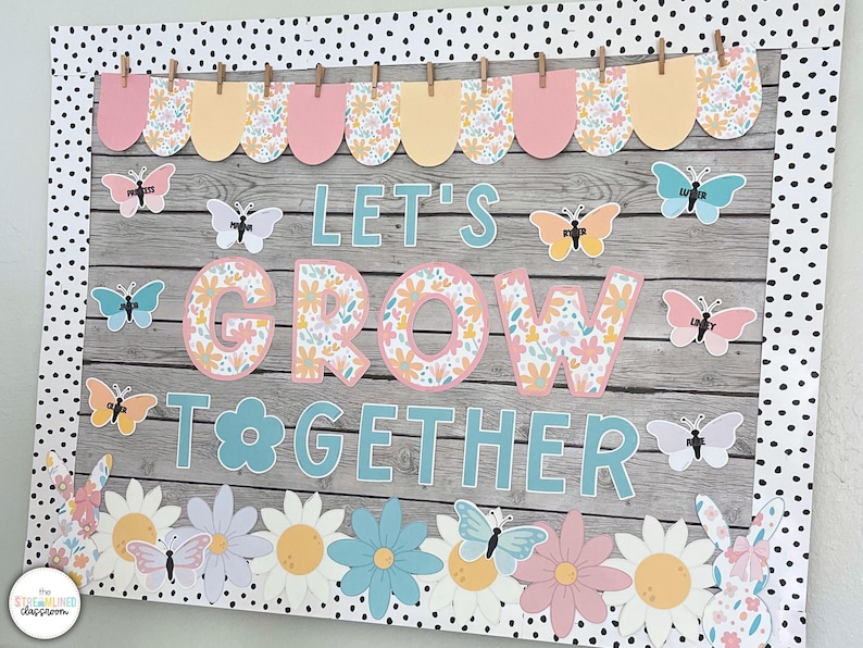 Spring Bulletin Board - Trendy Spring Easter Classroom Decor - April or May Classroom Door - Floral Pattern Pastel - Flowers Butterflies image 10