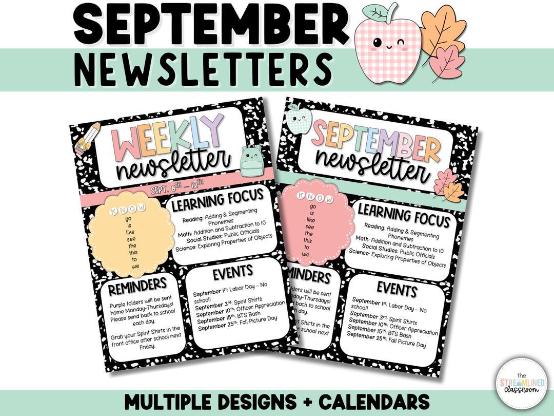 September Newsletter Examples September Newsletter Templates - Weekly or Monthly Editable Classroom ...