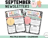September Newsletter Templates - Weekly or Monthly Editable Classroom Templates for Teachers - September Calendars Fall Composition Notebook