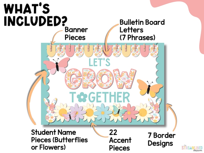Spring Bulletin Board - Trendy Spring Easter Classroom Decor - April or May Classroom Door - Floral Pattern Pastel - Flowers Butterflies image 3