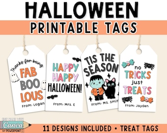 Printable Halloween Treat Bag Tags - Halloween Gift Tags for Teachers or Students - Party Favor Tags for Fall Class Parties - Editable Names