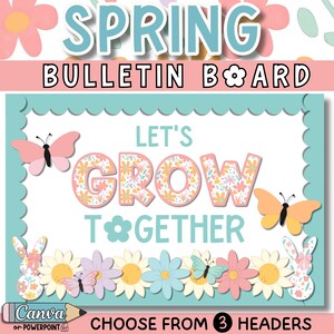 Spring Bulletin Board - Trendy Spring Easter Classroom Decor - April or May Classroom Door - Floral Pattern Pastel - Flowers Butterflies image 2