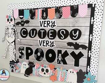 Kit de tablón de anuncios de Halloween - Decoración para el aula de octubre - Muy tierno y espeluznante - Fantasmas editables para los nombres de los estudiantes - Temporada espeluznante de moda