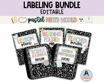 Composition Notebook Labeling Bundle - Lehrer Ordnerhüllen - Halbe Blatt Thema Etiketten für Notebooks oder Journals - Schüler Ordner Etiketten