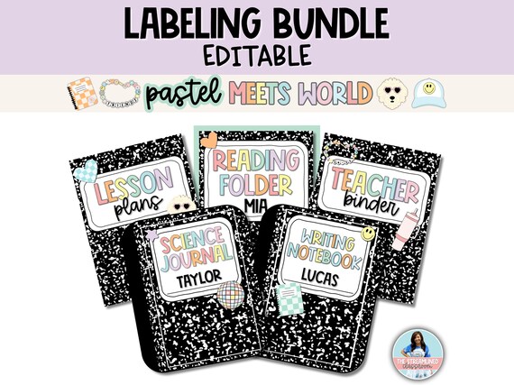 Composition Notebook Labeling Bundle - Teacher Binder Covers - Half Sheet Subject Labels for Notebooks or Journals - Student Folder Labels