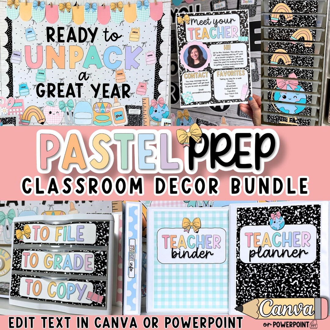 Preppy Composition Note Classroom Decor Bundle | Pastel Prep | Printable Elementary Composition ...