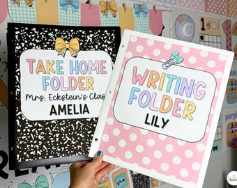 Folder Covers for Student Take Home Folders, Homework, Notebooks, Binders - Folder Labels Leave at Home - Editable Templates - Pastel Preppy
