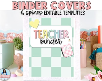 Binder Covers and Spines - Editable Binder Covers for Teachers or Students - Pastel Checkerboard Templates Trendy - Classroom Organization