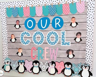 Winter Bulletin Board Kit or Classroom Door Decoration Idea - Elementary - PreSchool Teacher - January/New Year Decor - Penguins Snowflakes