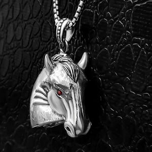 Silver Running Horse Necklace: Equestrian Pendant with Ruby Eye